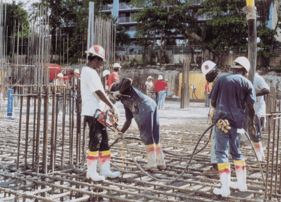 gas concrete vibrator consolidating fresh slab